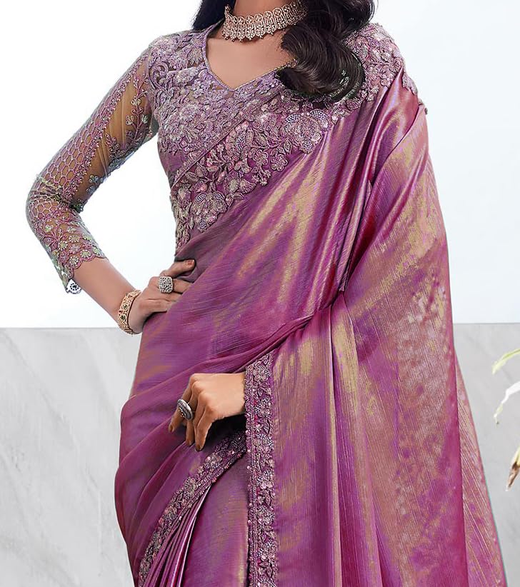 Georgette Sequence Embroidered Wedding Saree