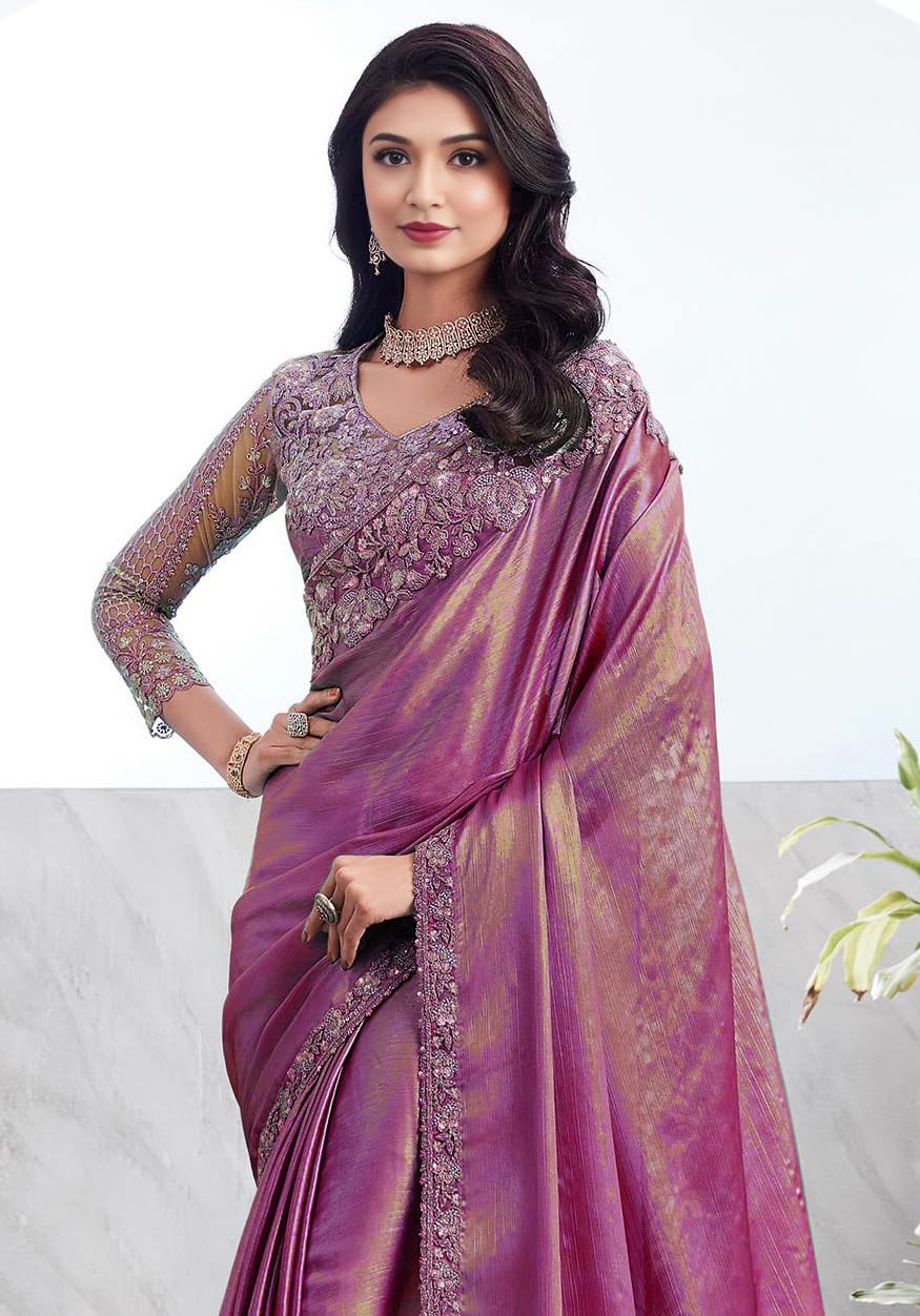Georgette Sequence Embroidered Wedding Saree