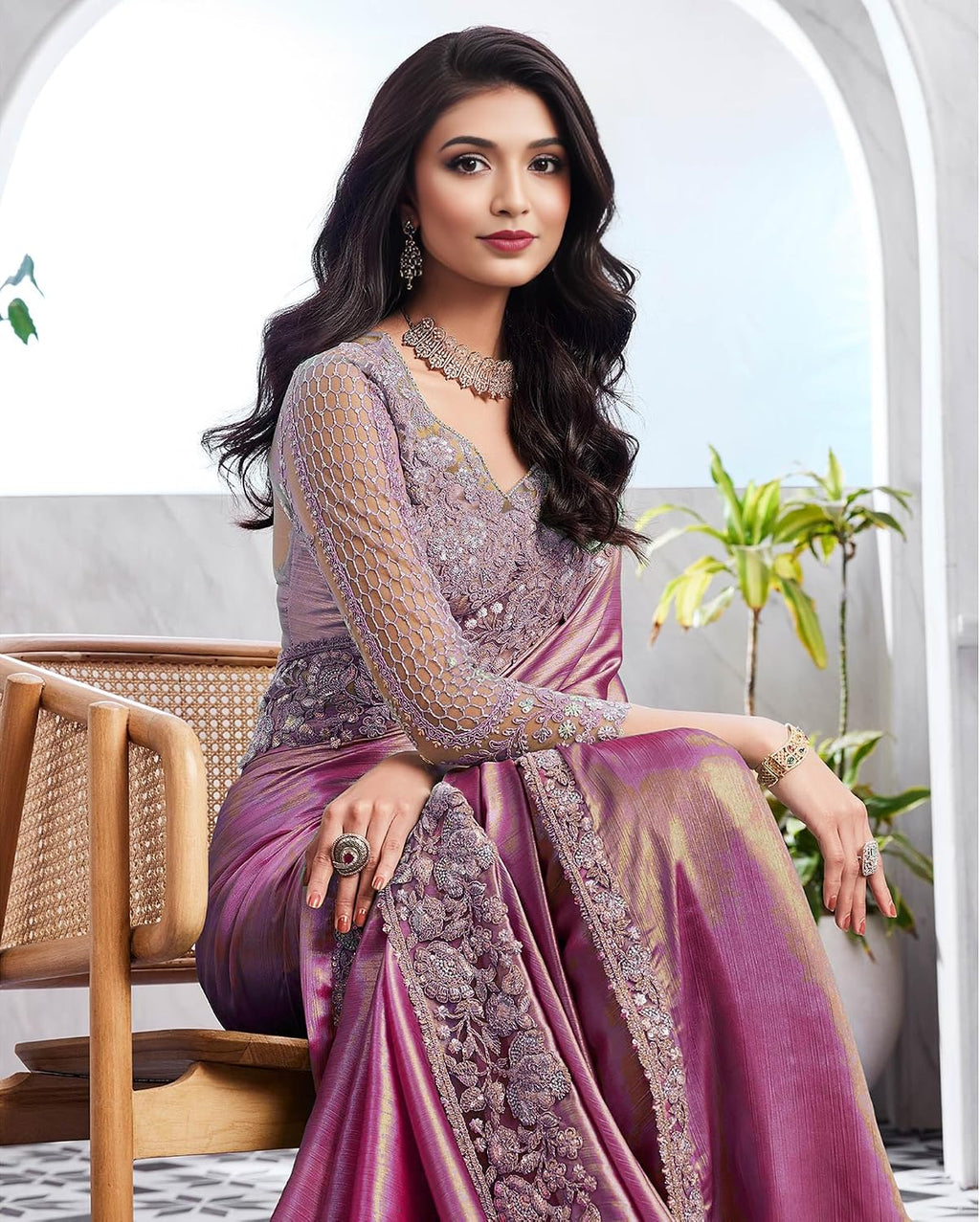 Georgette Sequence Embroidered Wedding Saree