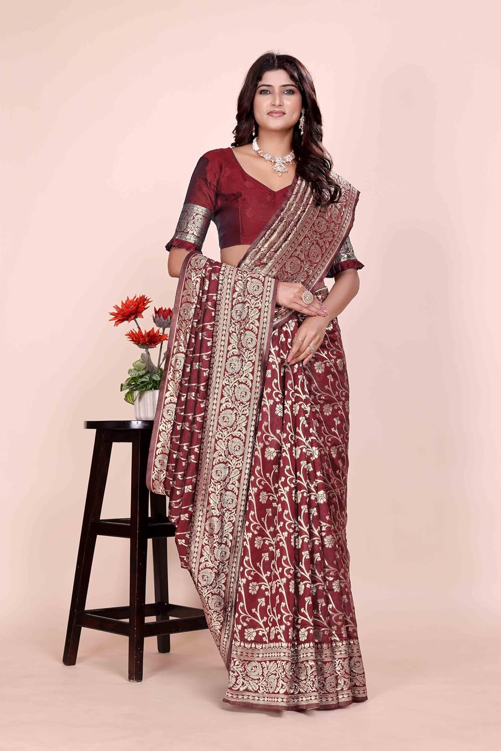 Rama Embroidered Bandhani Georgette Saree