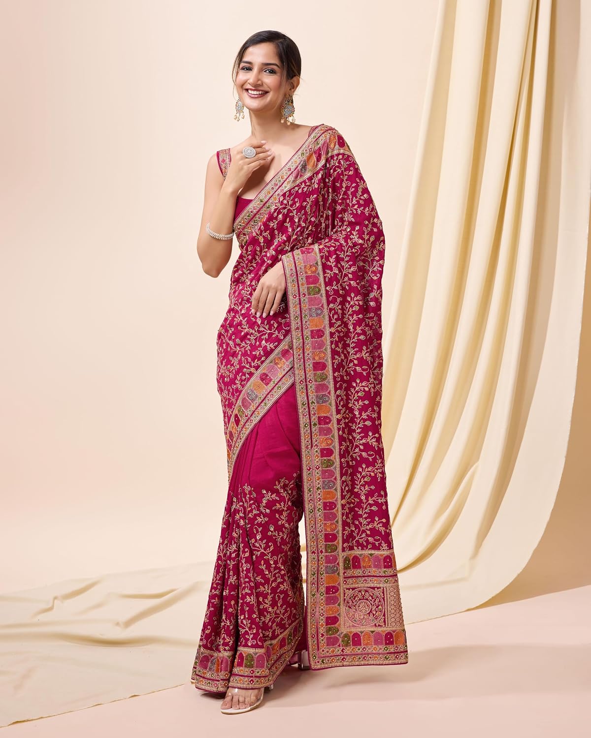 Vichitra Silk Embroidered Saree
