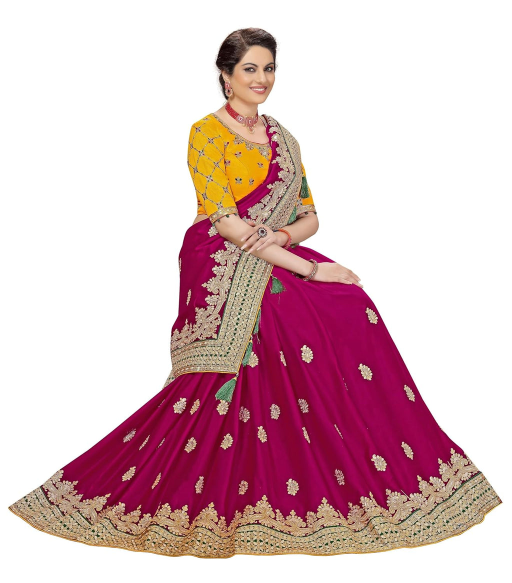 Lemon Satin Embroidered Saree