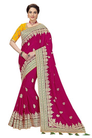 Lemon Satin Embroidered Saree