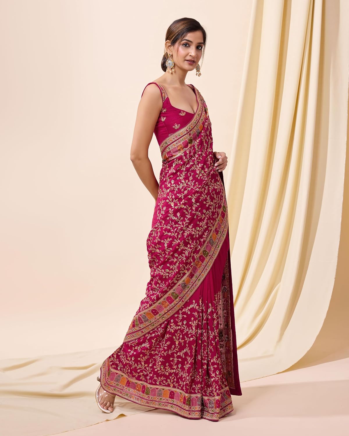 Vichitra Silk Embroidered Saree