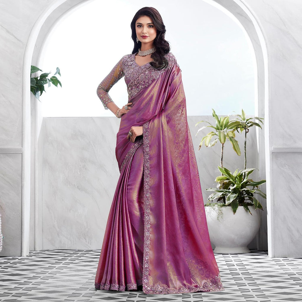 Georgette Sequence Embroidered Wedding Saree