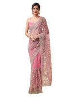 Pink Net Embroidered Saree Blouse