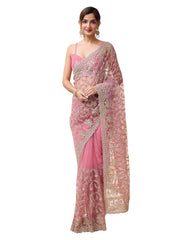 Pink Net Embroidered Saree Blouse