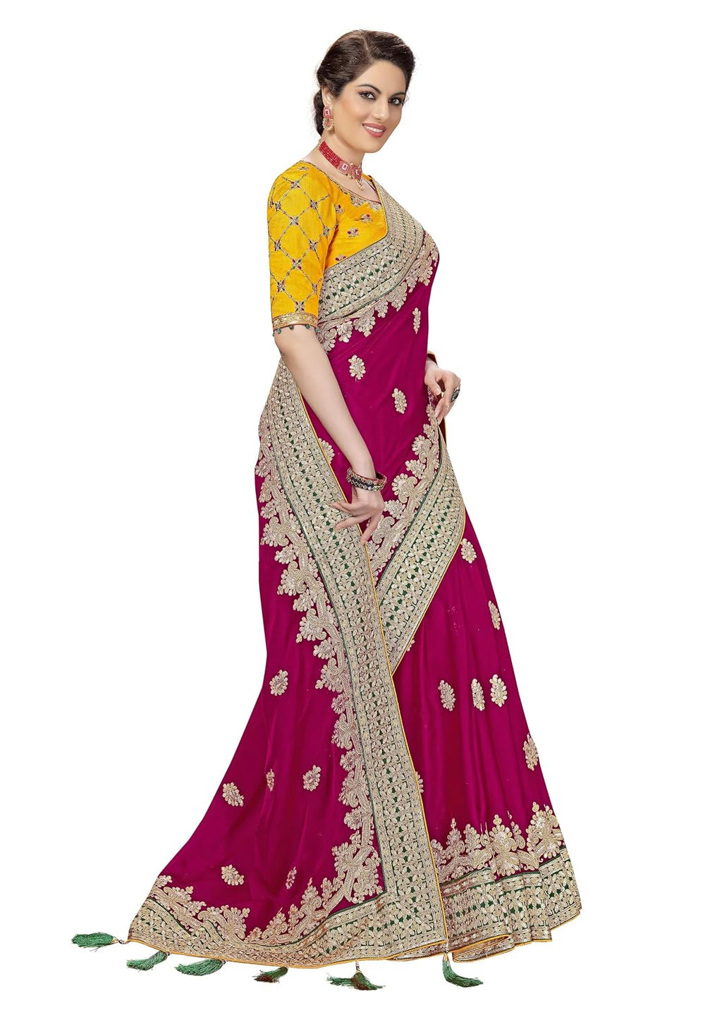 Lemon Satin Embroidered Saree