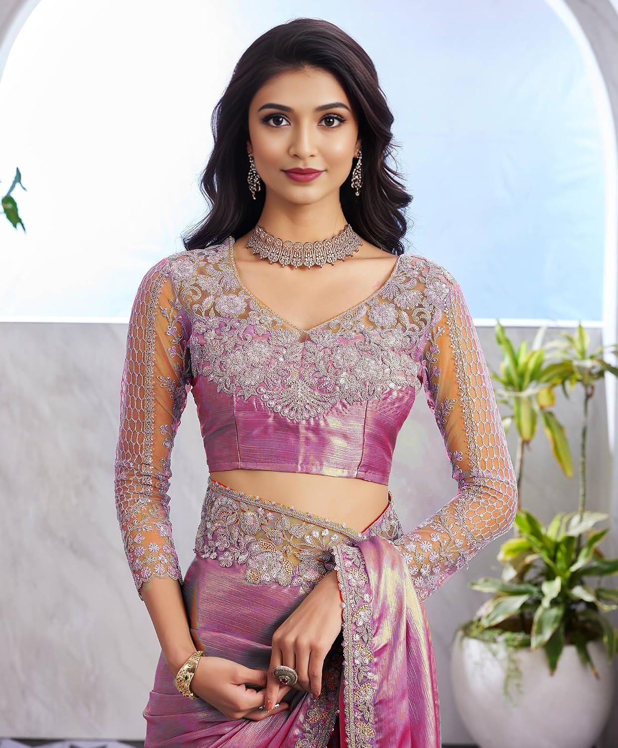 Georgette Sequence Embroidered Wedding Saree