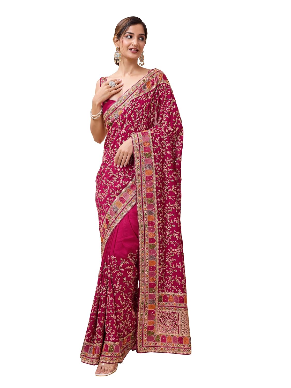 Vichitra Silk Embroidered Saree