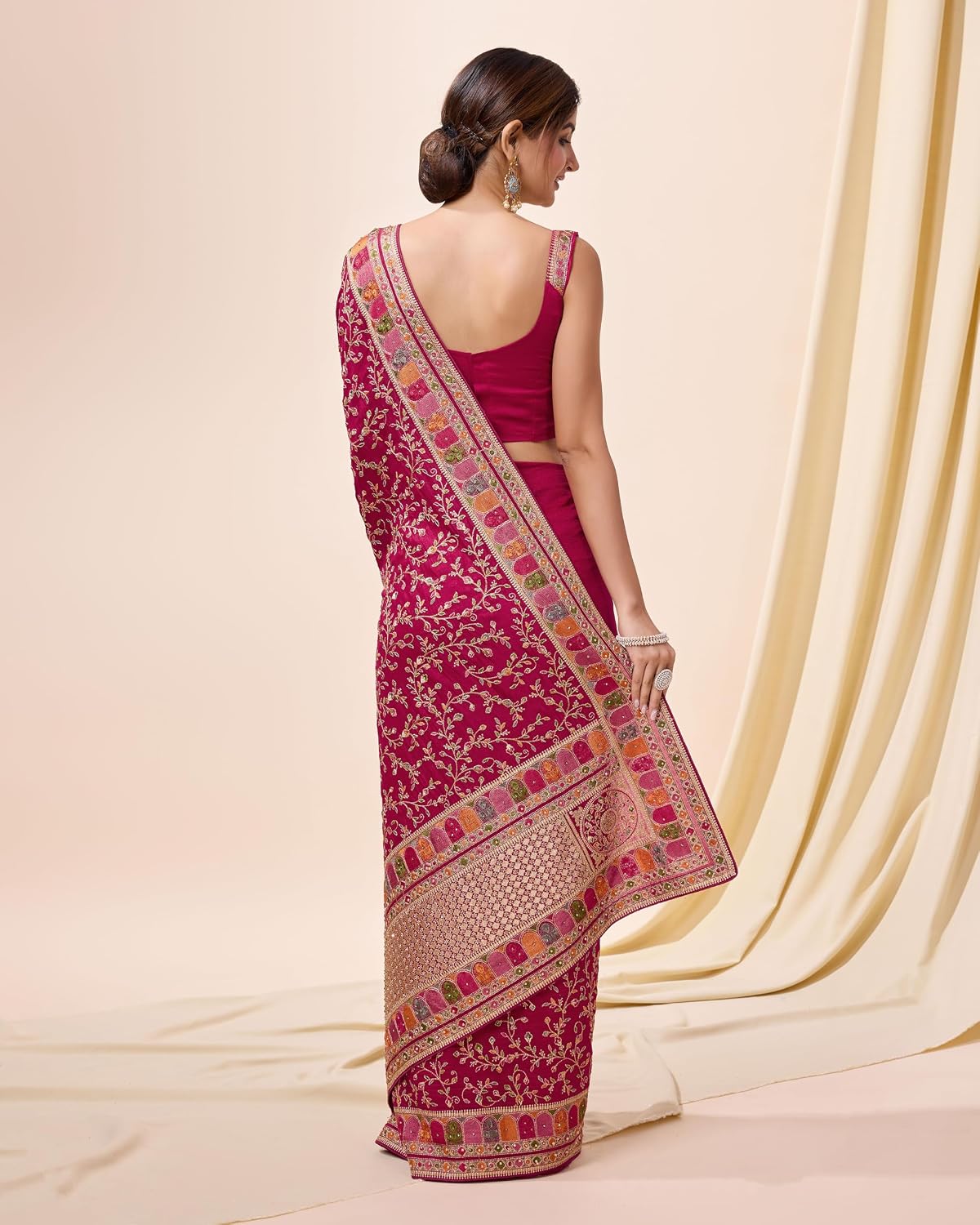 Vichitra Silk Embroidered Saree