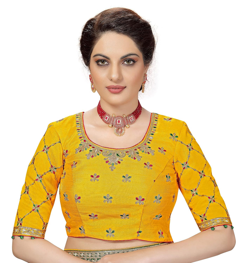 Lemon Satin Embroidered Saree