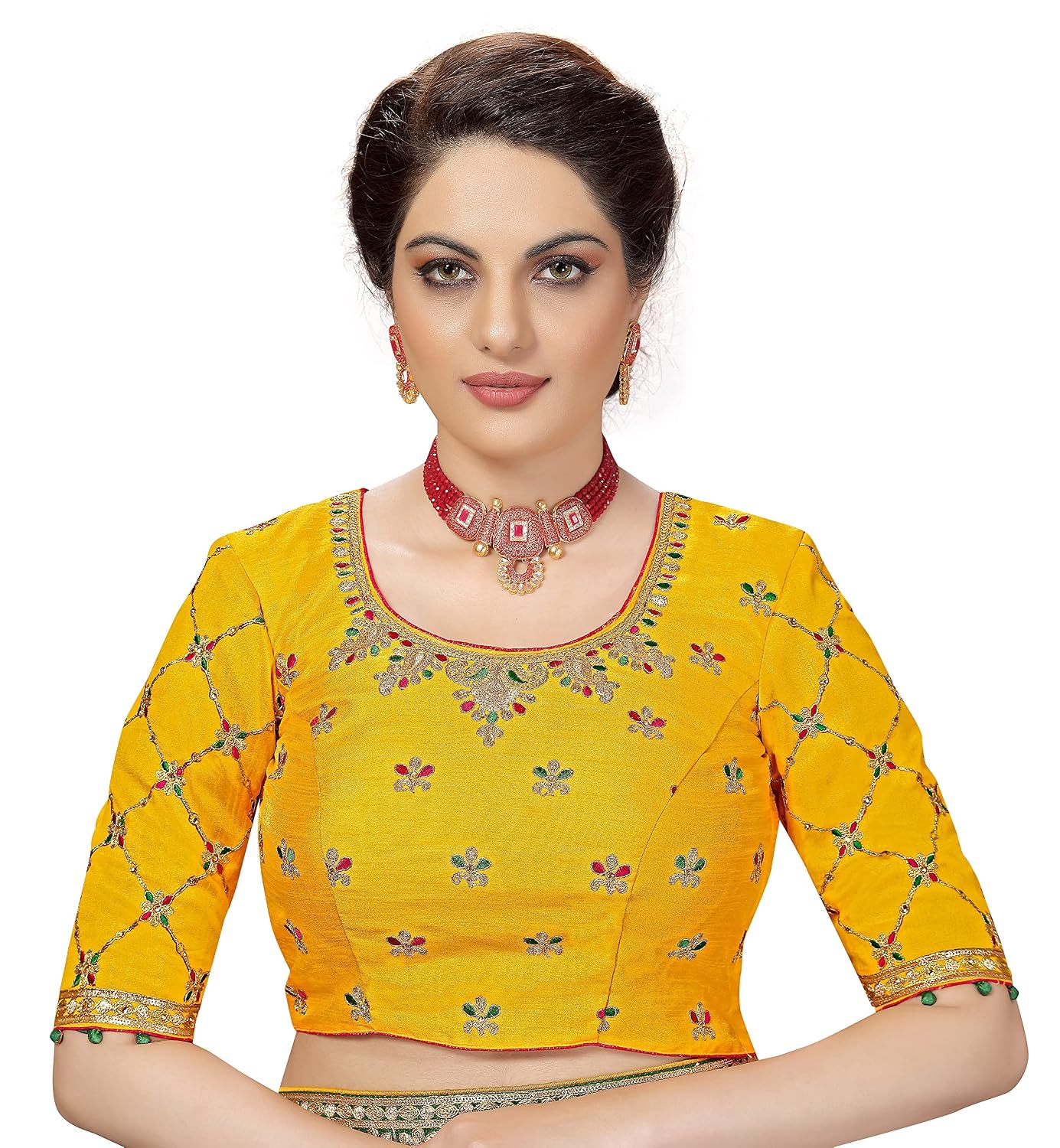 Lemon Satin Embroidered Saree
