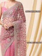 Pink Net Embroidered Saree Blouse