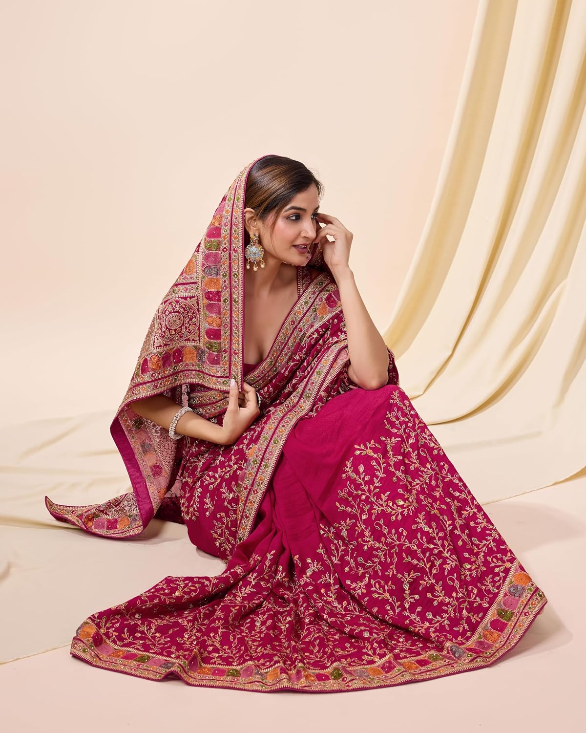 Vichitra Silk Embroidered Saree