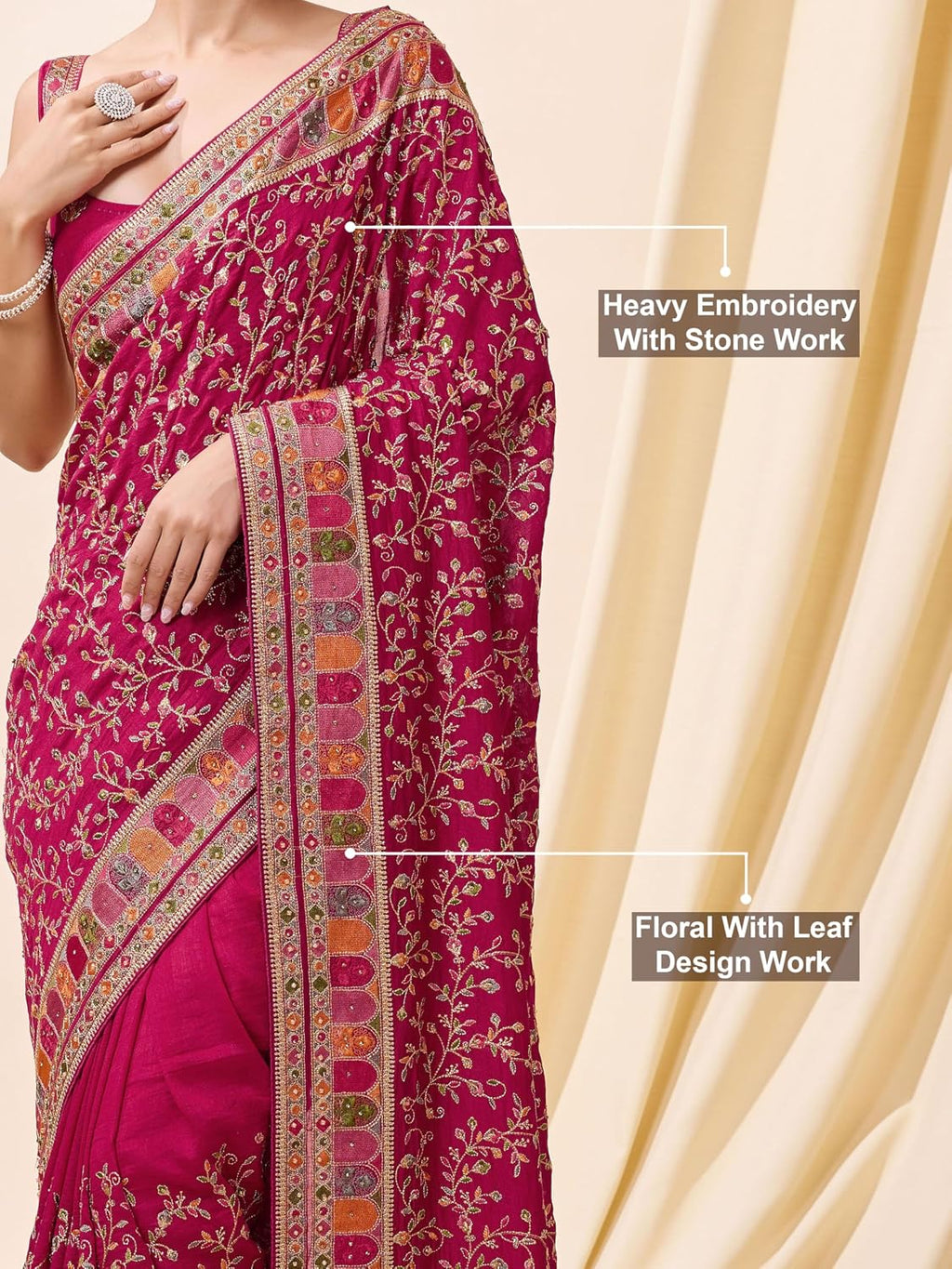 Vichitra Silk Embroidered Saree