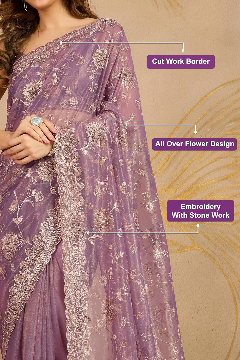 Soft Net Embroidery Saree