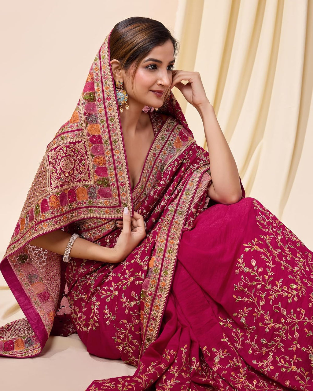 Vichitra Silk Embroidered Saree