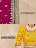 Lemon Satin Embroidered Saree