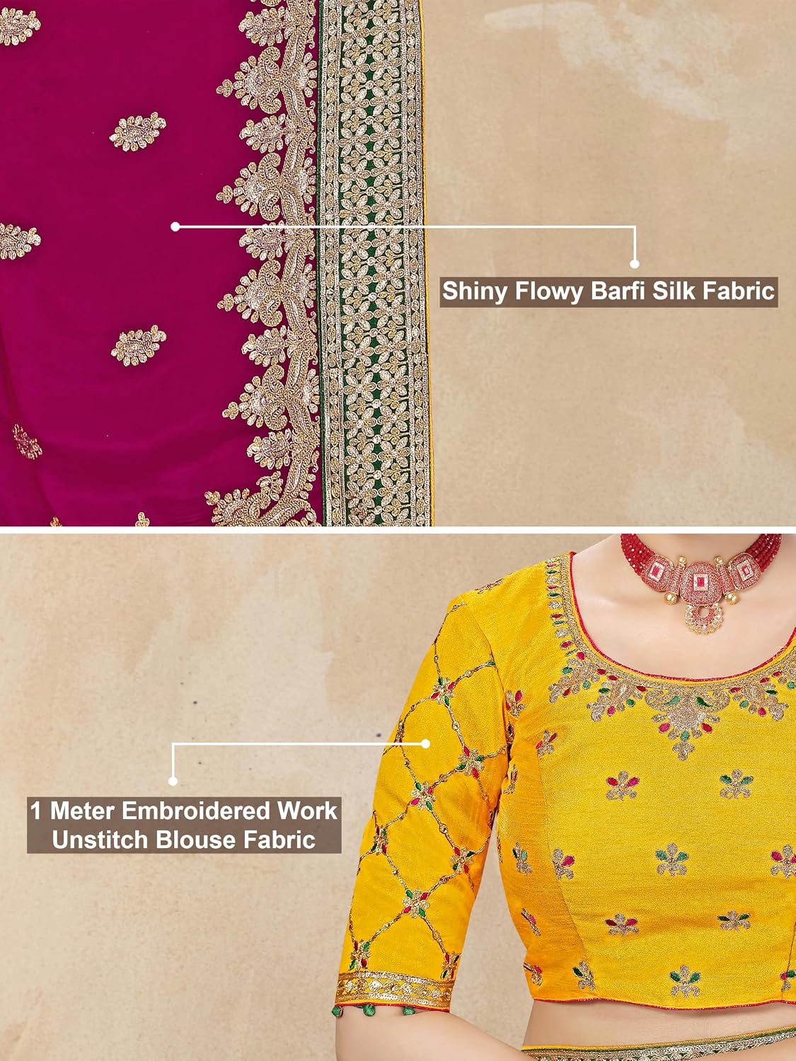 Lemon Satin Embroidered Saree