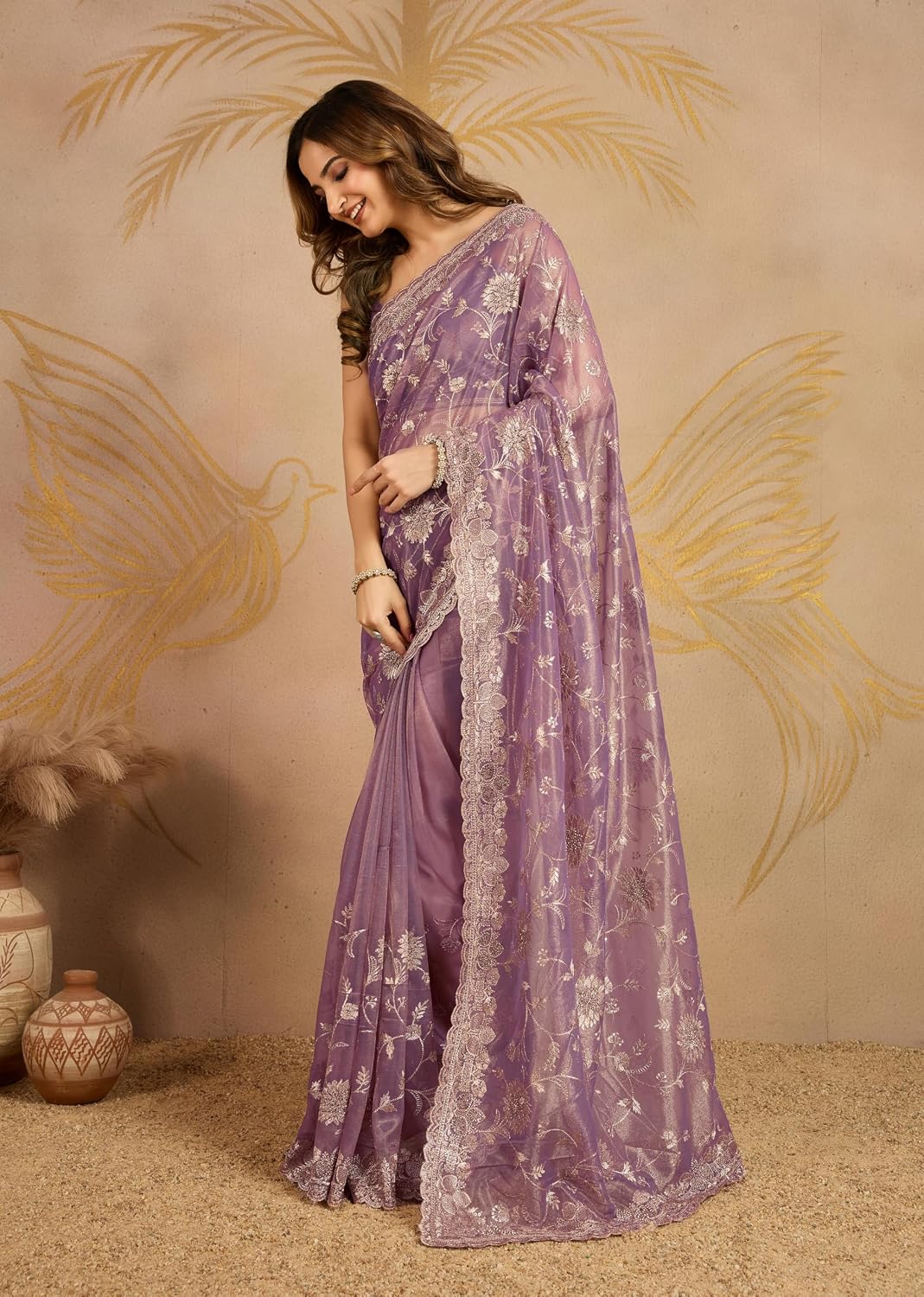 Soft Net Embroidery Saree