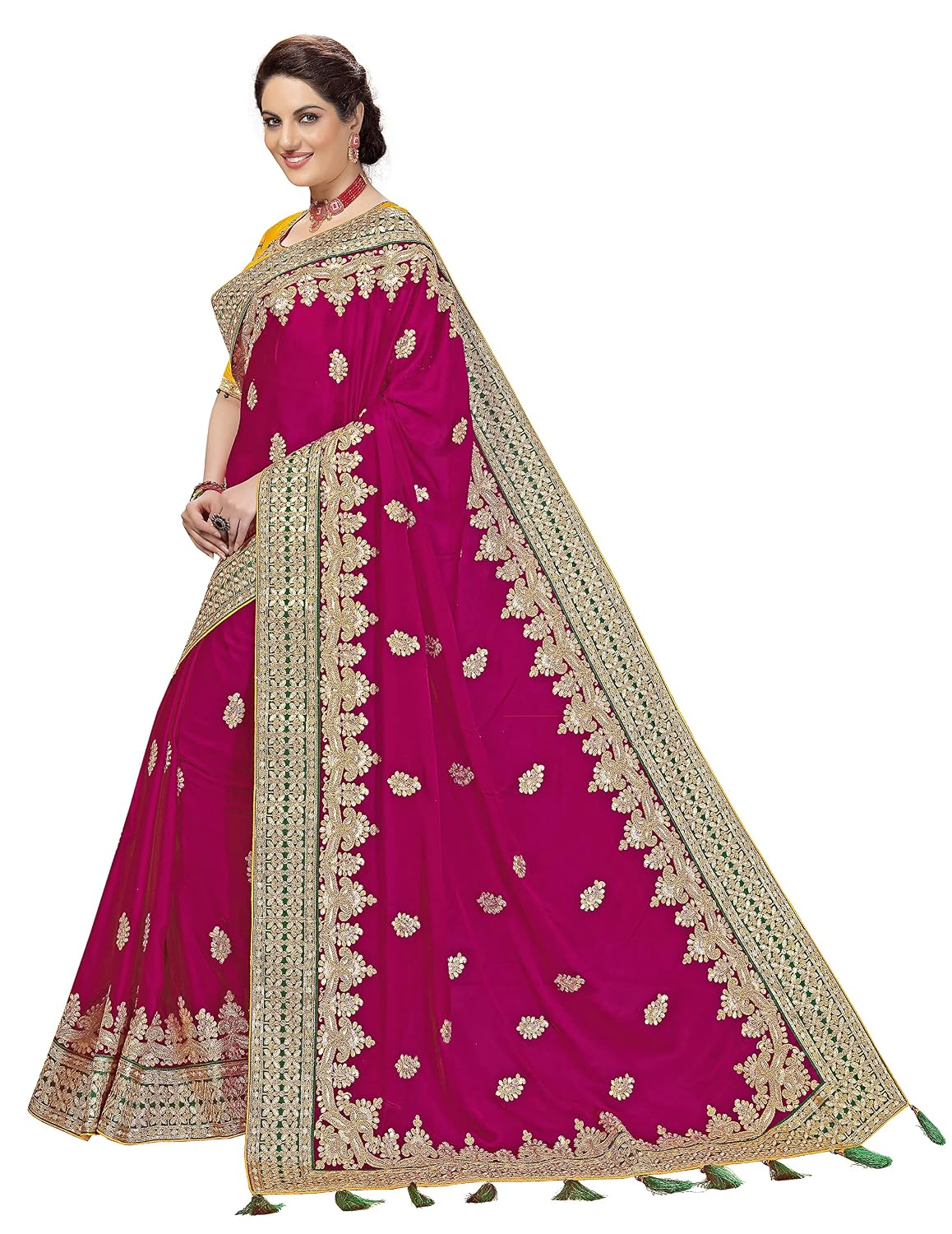 Lemon Satin Embroidered Saree