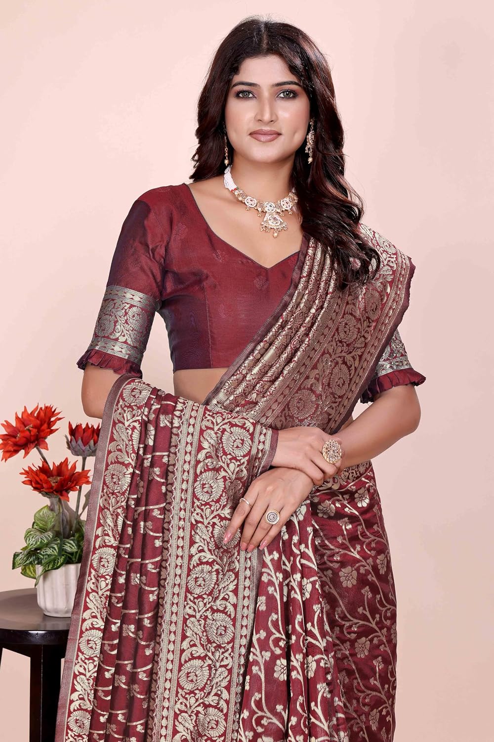 Rama Embroidered Bandhani Georgette Saree