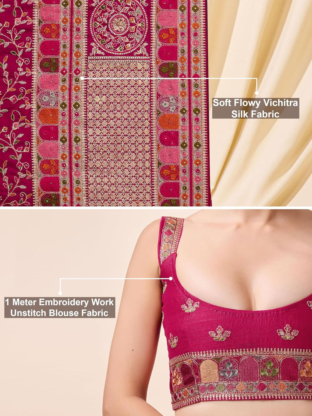 Vichitra Silk Embroidered Saree