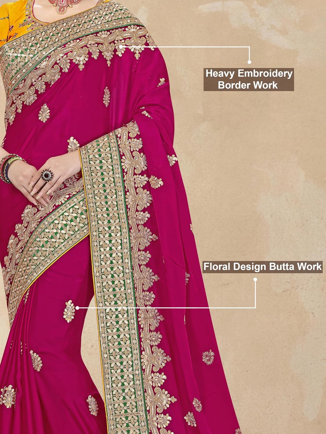 Lemon Satin Embroidered Saree