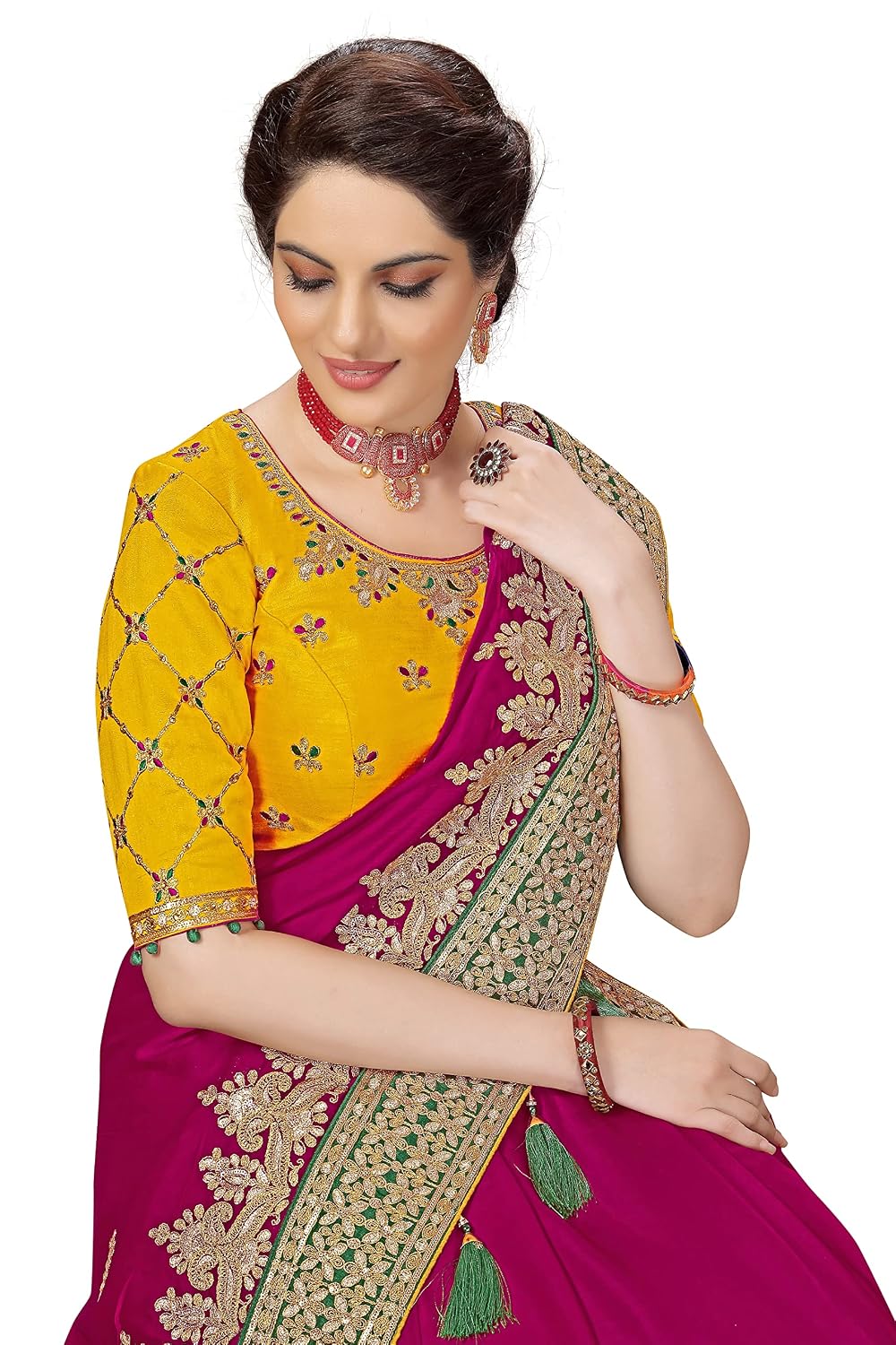 Lemon Satin Embroidered Saree
