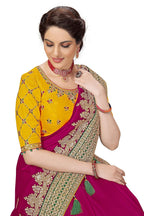 Lemon Satin Embroidered Saree