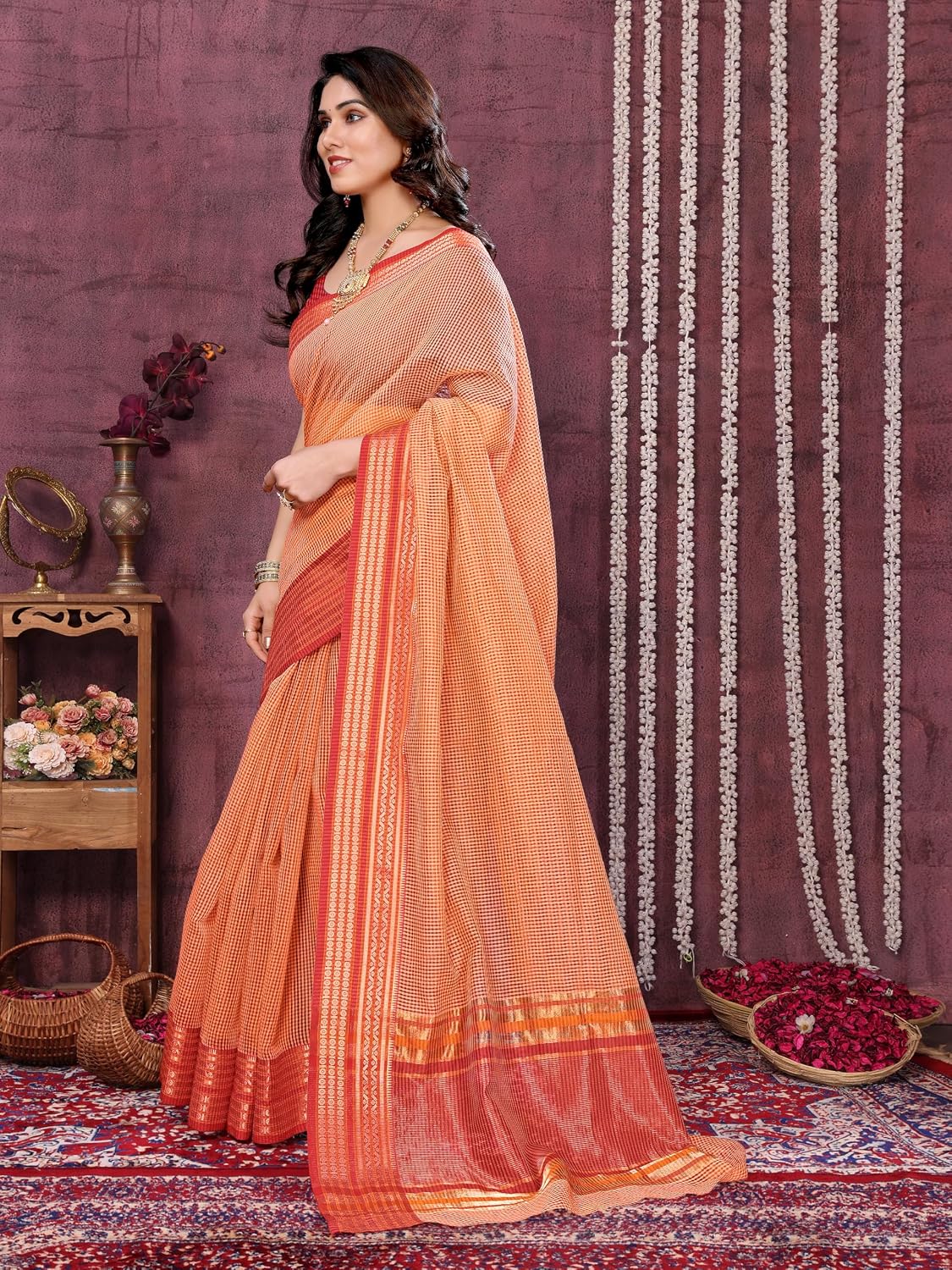 Kota Doria Cotton Checks Saree
