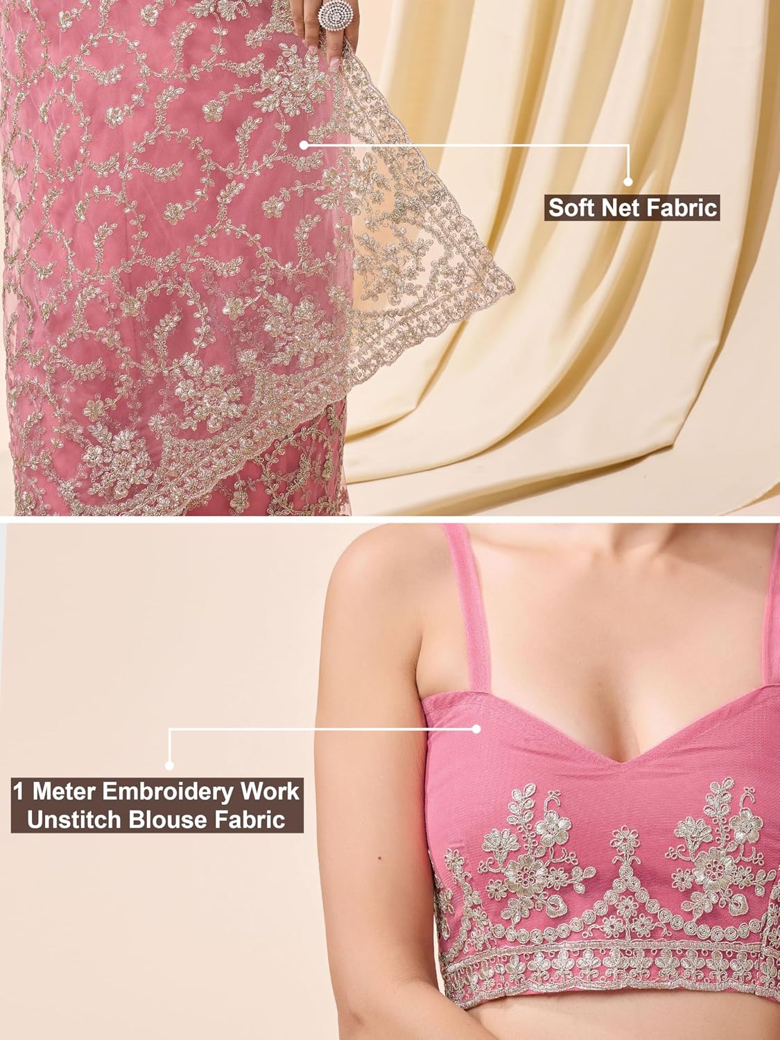 Pink Net Embroidered Saree Blouse