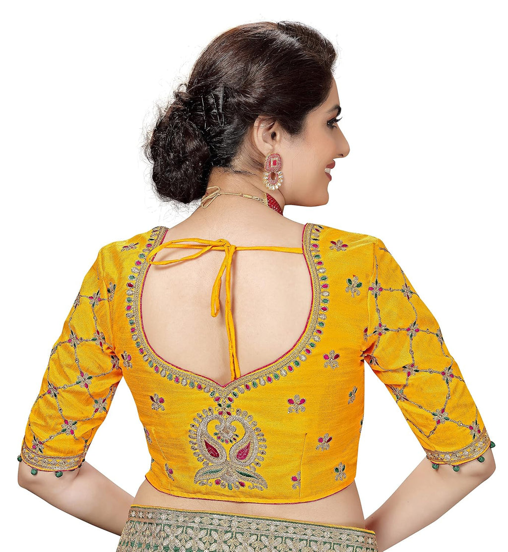 Lemon Satin Embroidered Saree