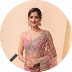 Pink Net Embroidered Saree Blouse - editorial-used-by